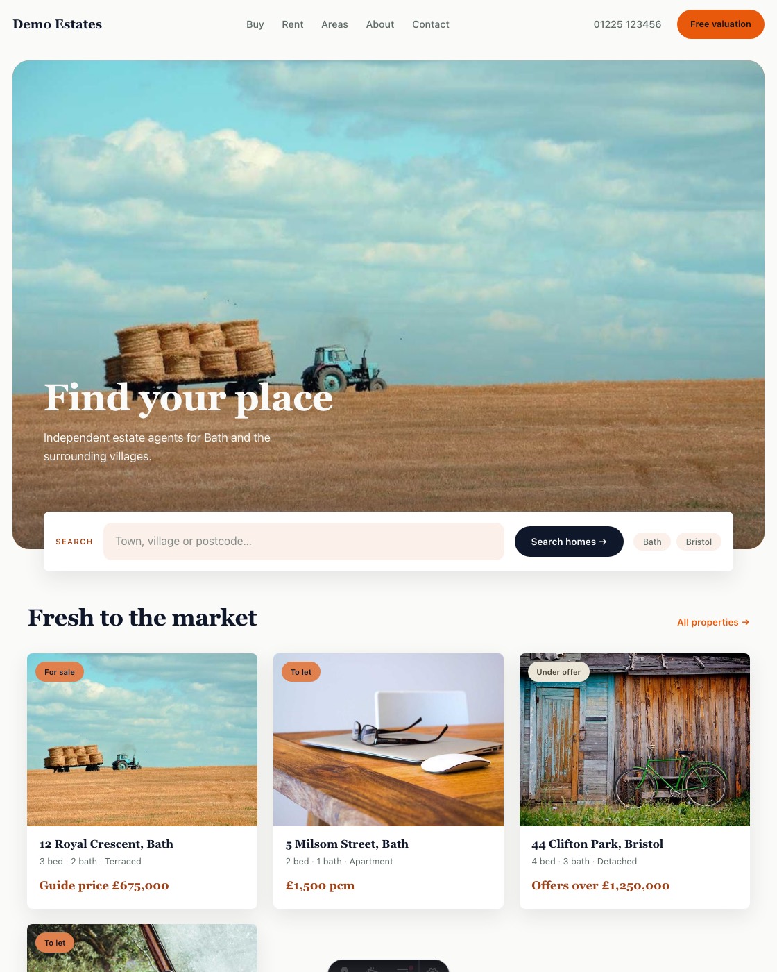 The Harbour theme homepage
