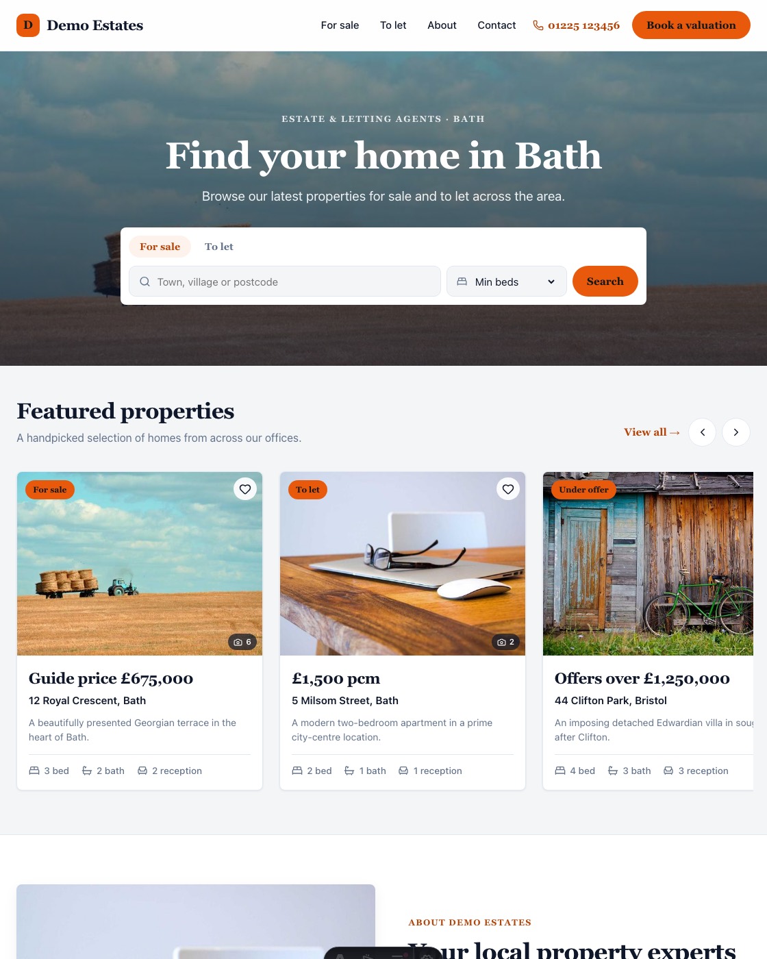 The Modern High-Street theme homepage